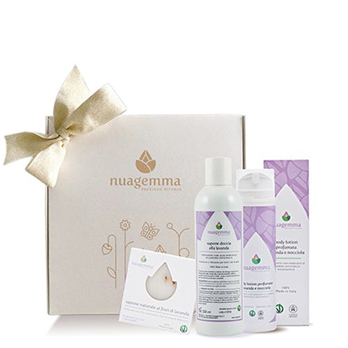 Kit benessere alla lavanda: sapone doccia, sapone naturale e body lotion